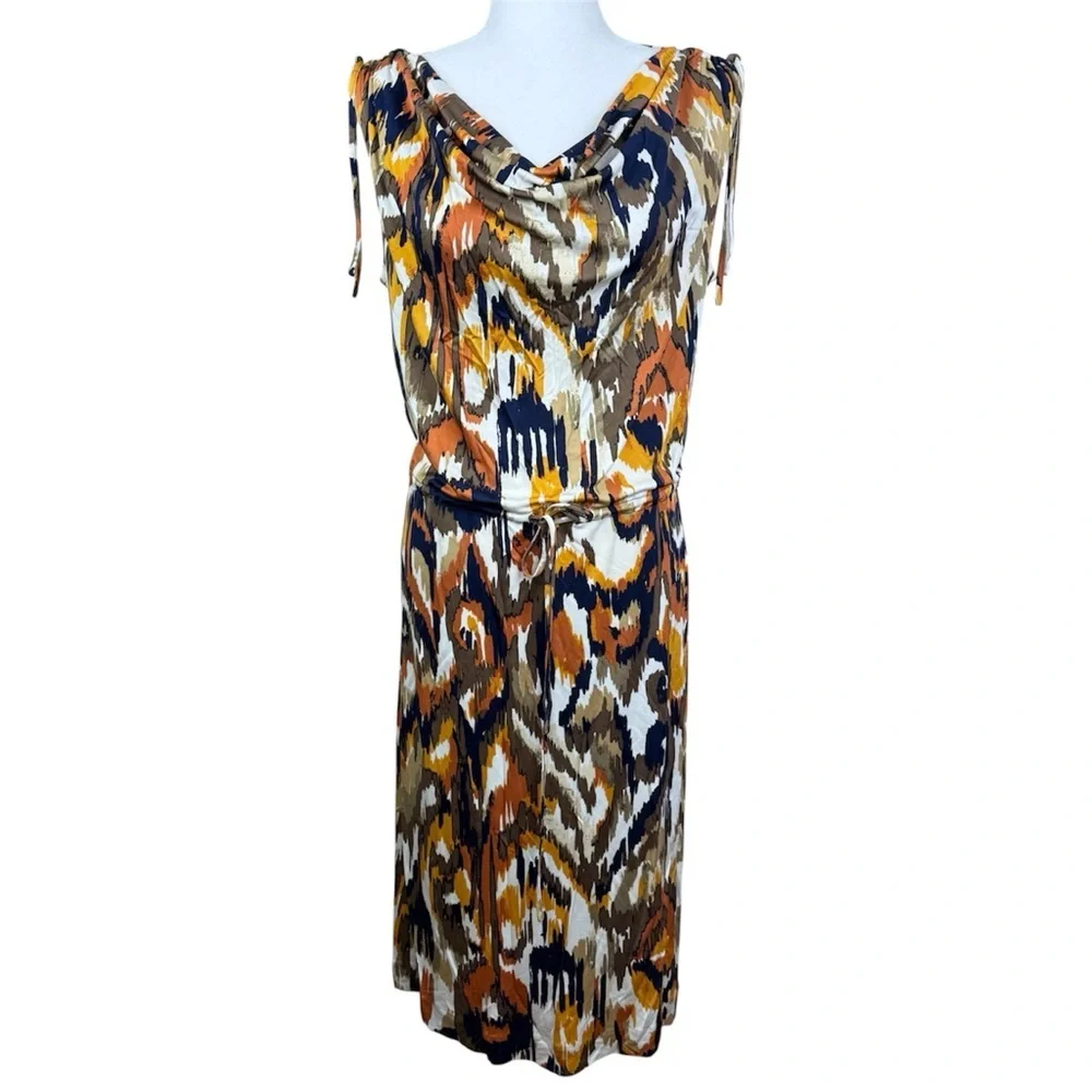 Tory Burch Verda Printed Silk Cowl Midi Dress Multicolor Size Medium